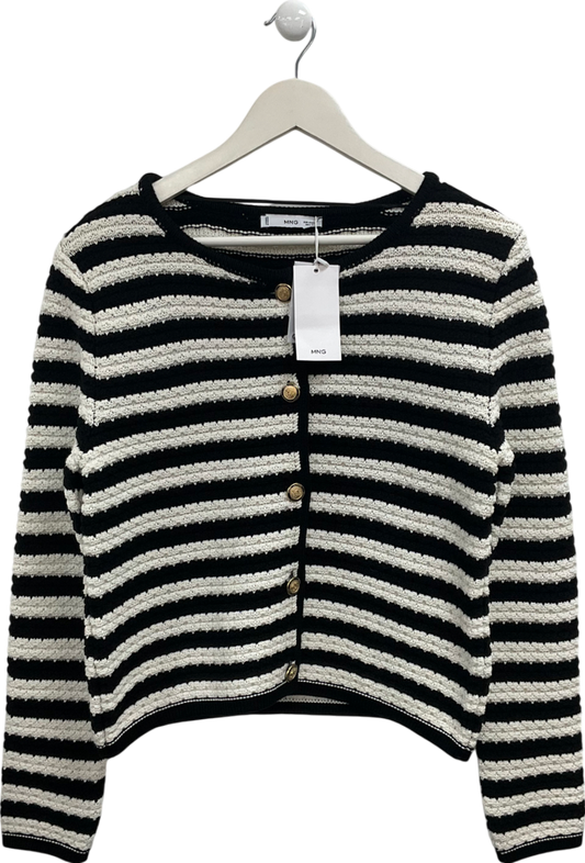 MANGO Black Flok Striped Cardigan UK S