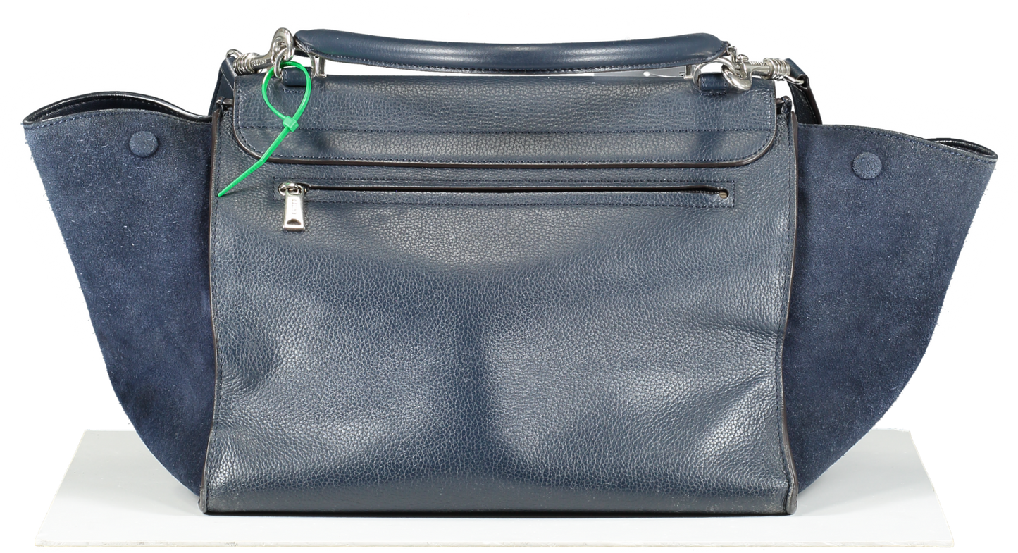Celine Blue Navy Calfskin & Suede Medium Trapeze Bag Silver Hardware