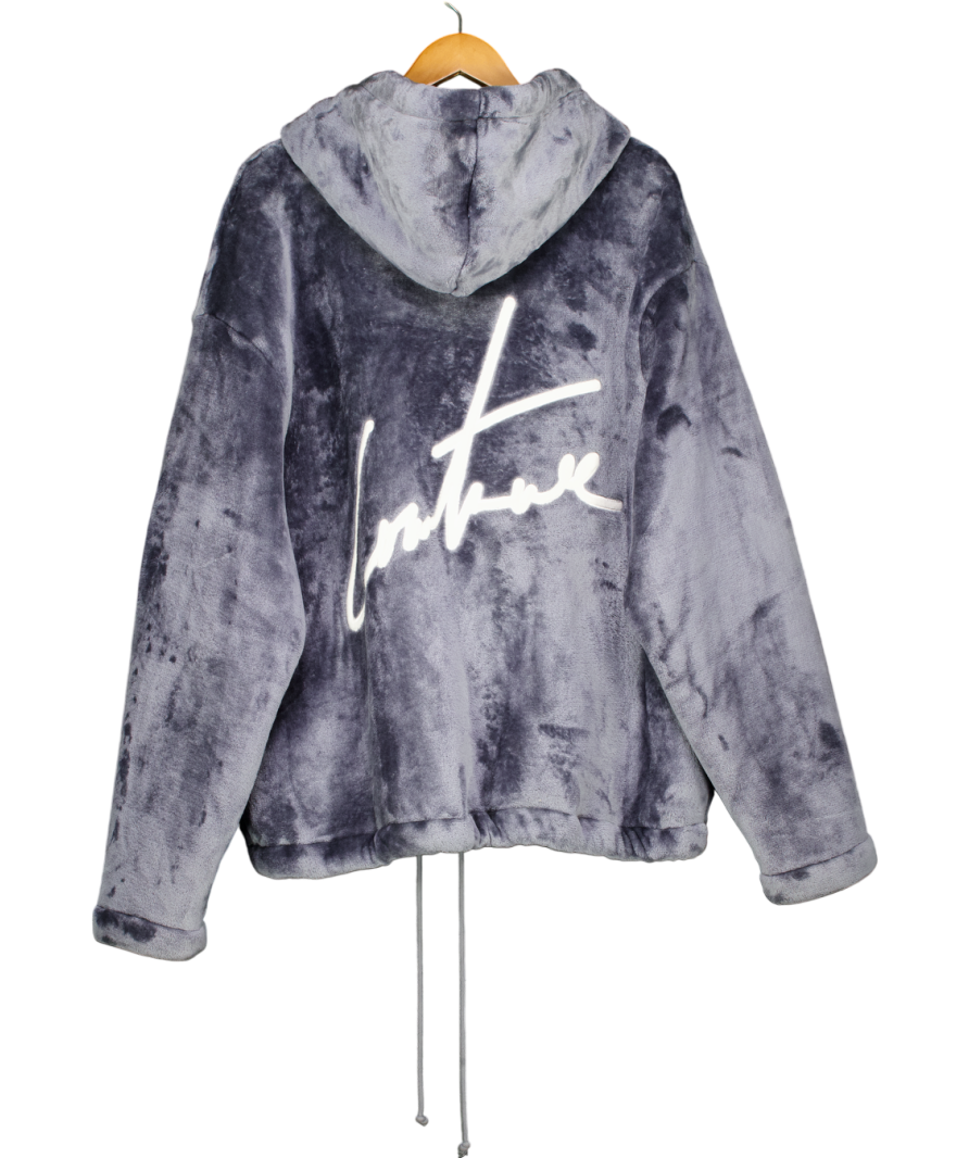 The Couture Club Blue Fur Applique logo Hooded Jacket UK M