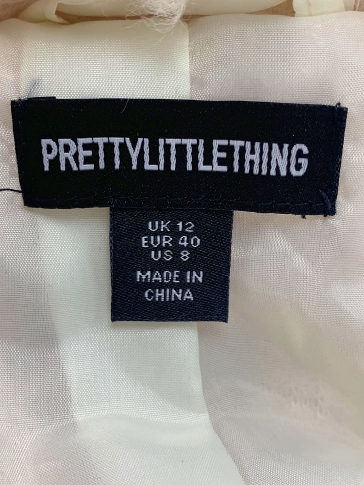 PrettyLittleThing Cream Faux Fur Longline Coat Size UK 12