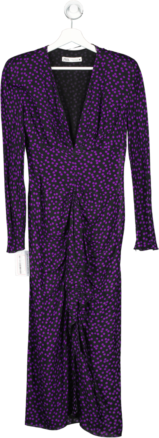ZARA Purple Polka Dot Dress With Shoulder Pads UK XS