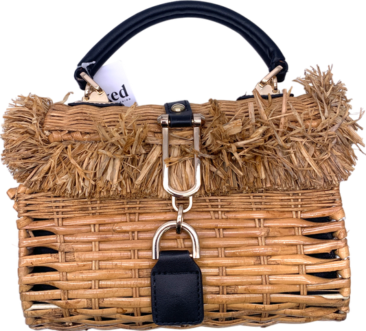 Topshop Brown Fringe Straw Handbag One Size