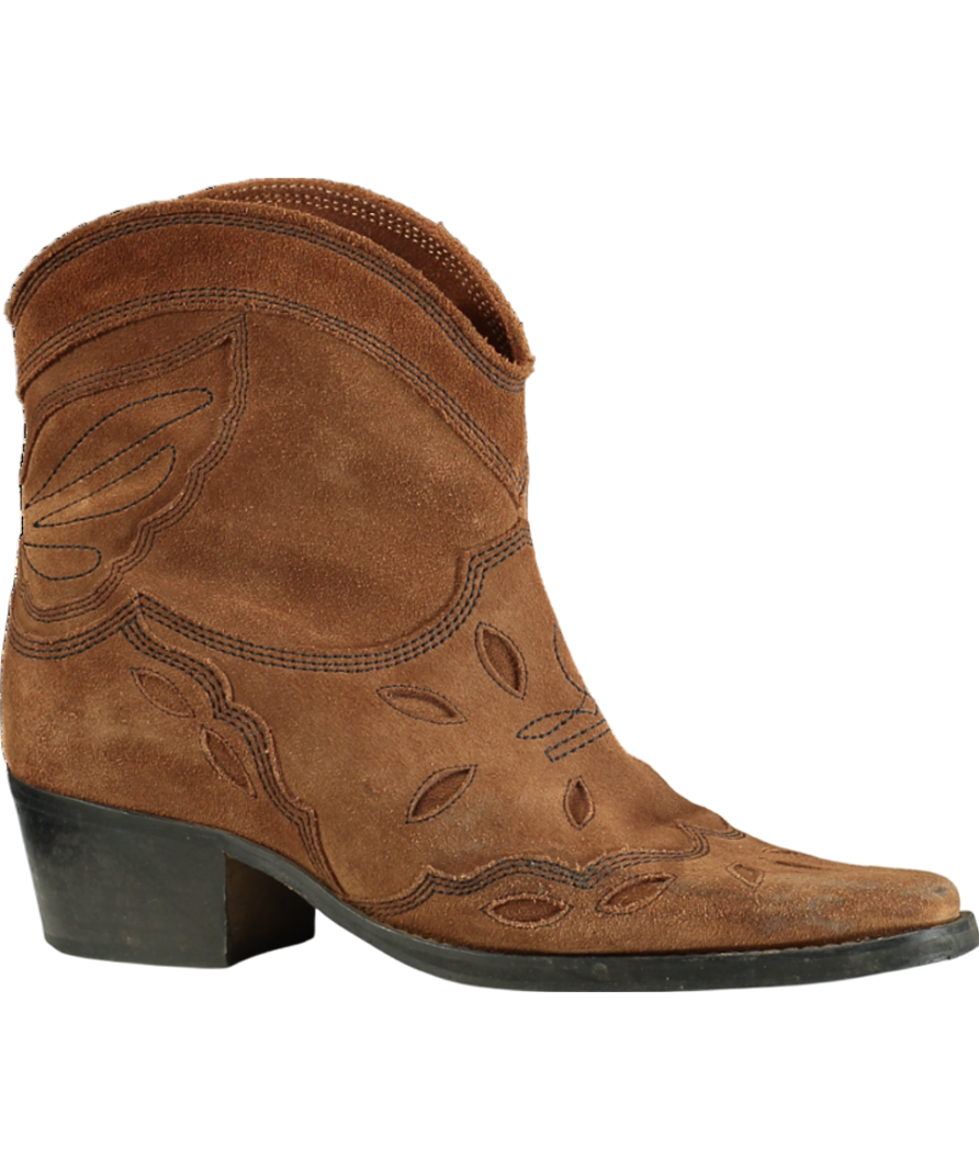 Ganni Brown Embroidered Suede Ankle Boots UK 5 EU 38 👠