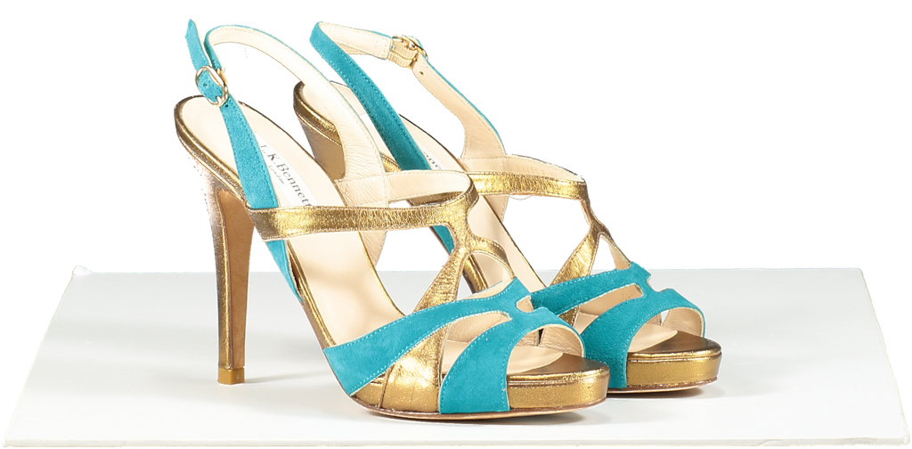 L.K.Bennett Metallic Bronze And Turquoise Heeled Sandals UK 3 EU 36 👠