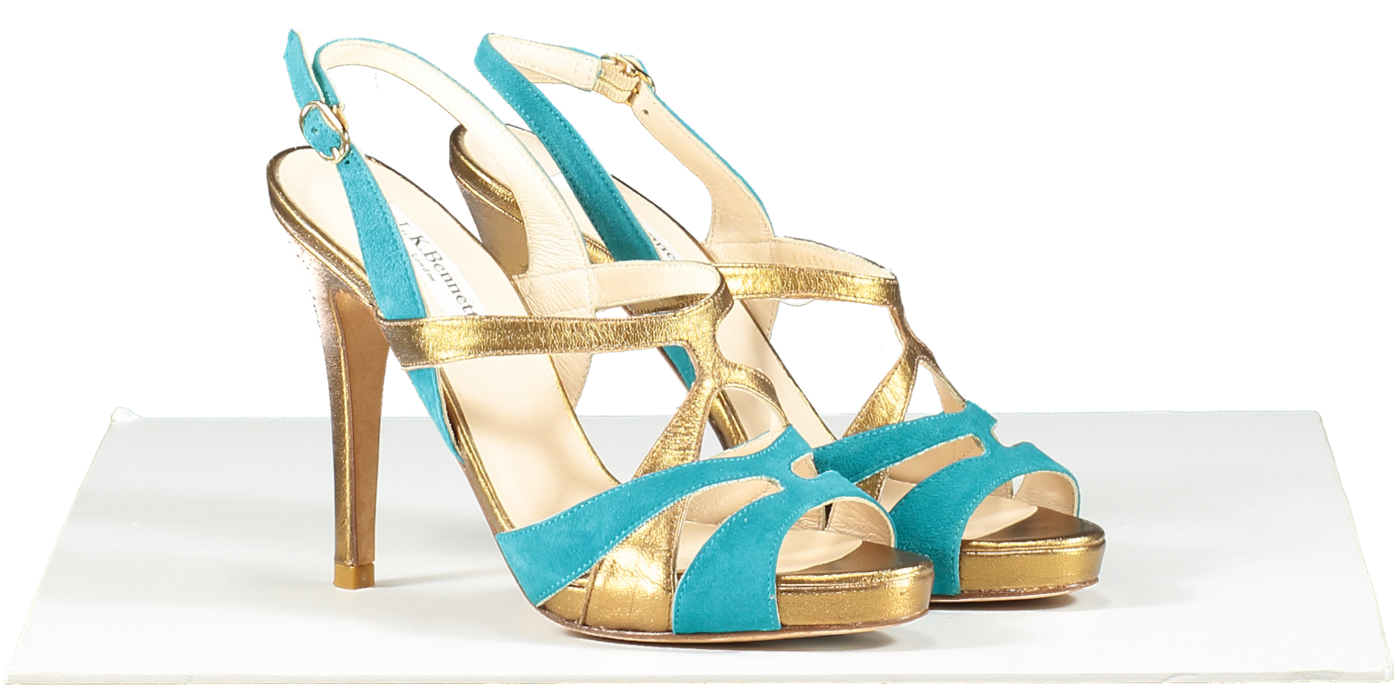 L.K.Bennett Metallic Bronze And Turquoise Heeled Sandals UK 3 EU 36 👠