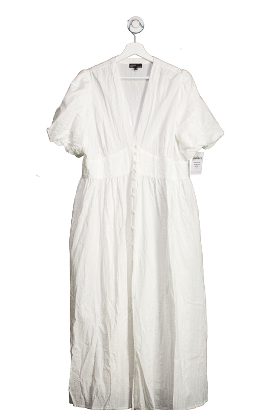 Nobody's Child White Puff Sleeve Button Front Middi Dress UK 18