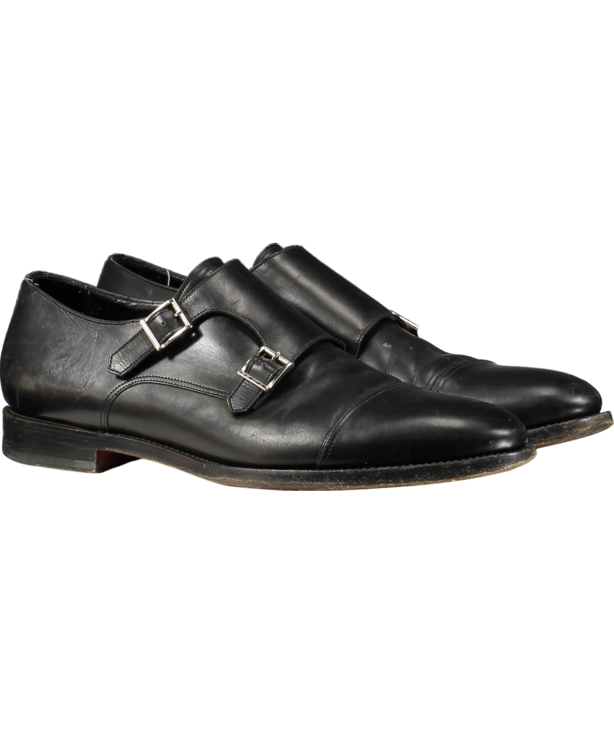 Santoni Black Leather Double Buckle Shoe UK 10.5 EU 44.5 👞