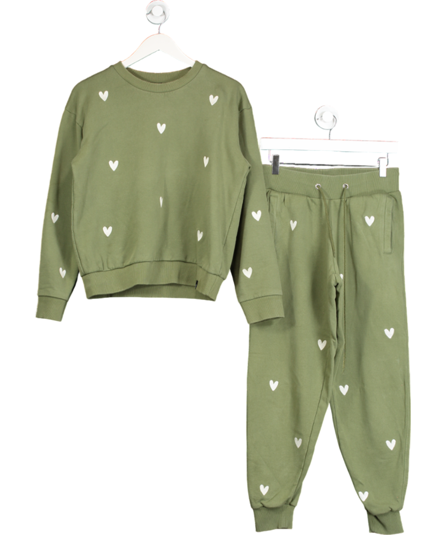 Olive & Frank Olive Green Heart Embroidered 2-piece Track Suit. Top Uk L / Bottom UK S