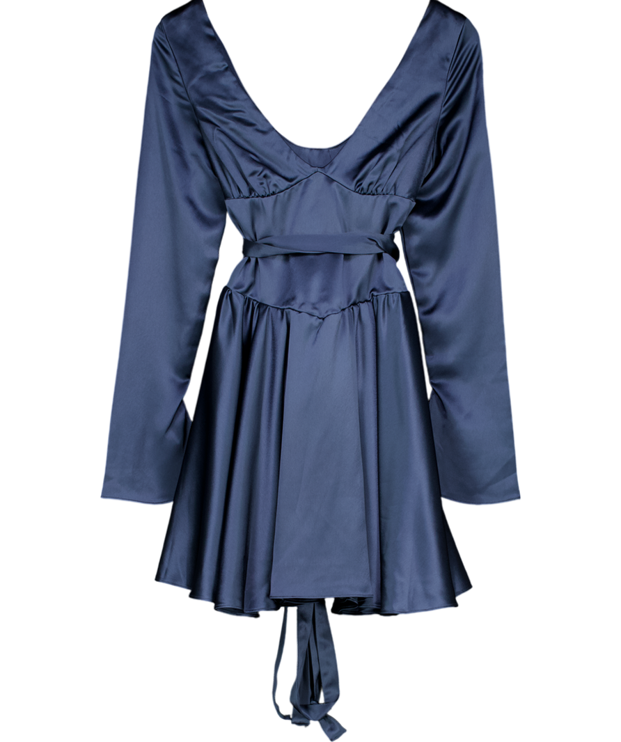 House of CB Dark Blue Dominique Flared-hem Satin Mini Dress UK S