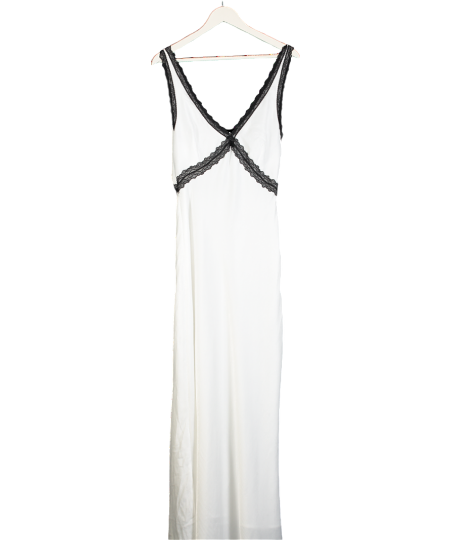 White Fox White Satin Maxi Dress With Lace Detail UK XL