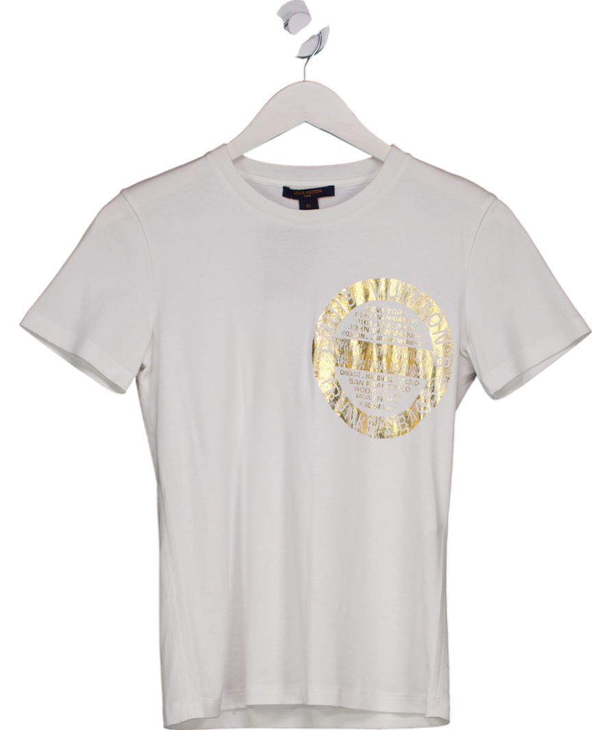 Louis Vuitton White / Gold Lv World Tour Stamp T-shirt UK XS