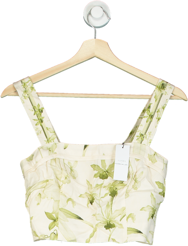 Karen Millen Floral Botanic Printed Linen Woven Crop Top UK 6