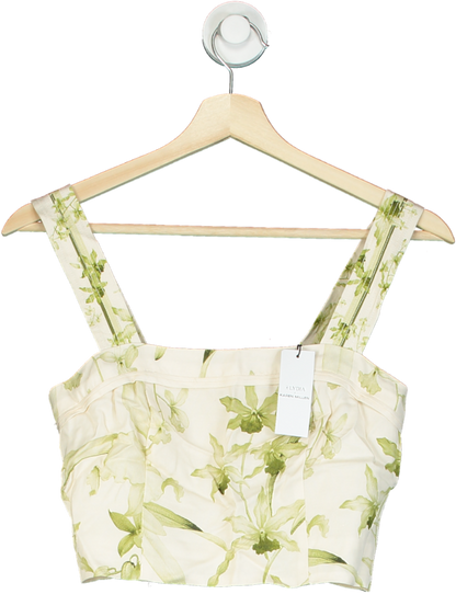 Karen Millen Floral Botanic Printed Linen Woven Crop Top UK 6