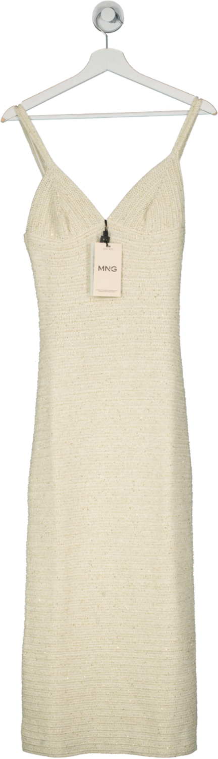 MANGO Cream Knitted Dress With Sequin Detail BNWT UK 8