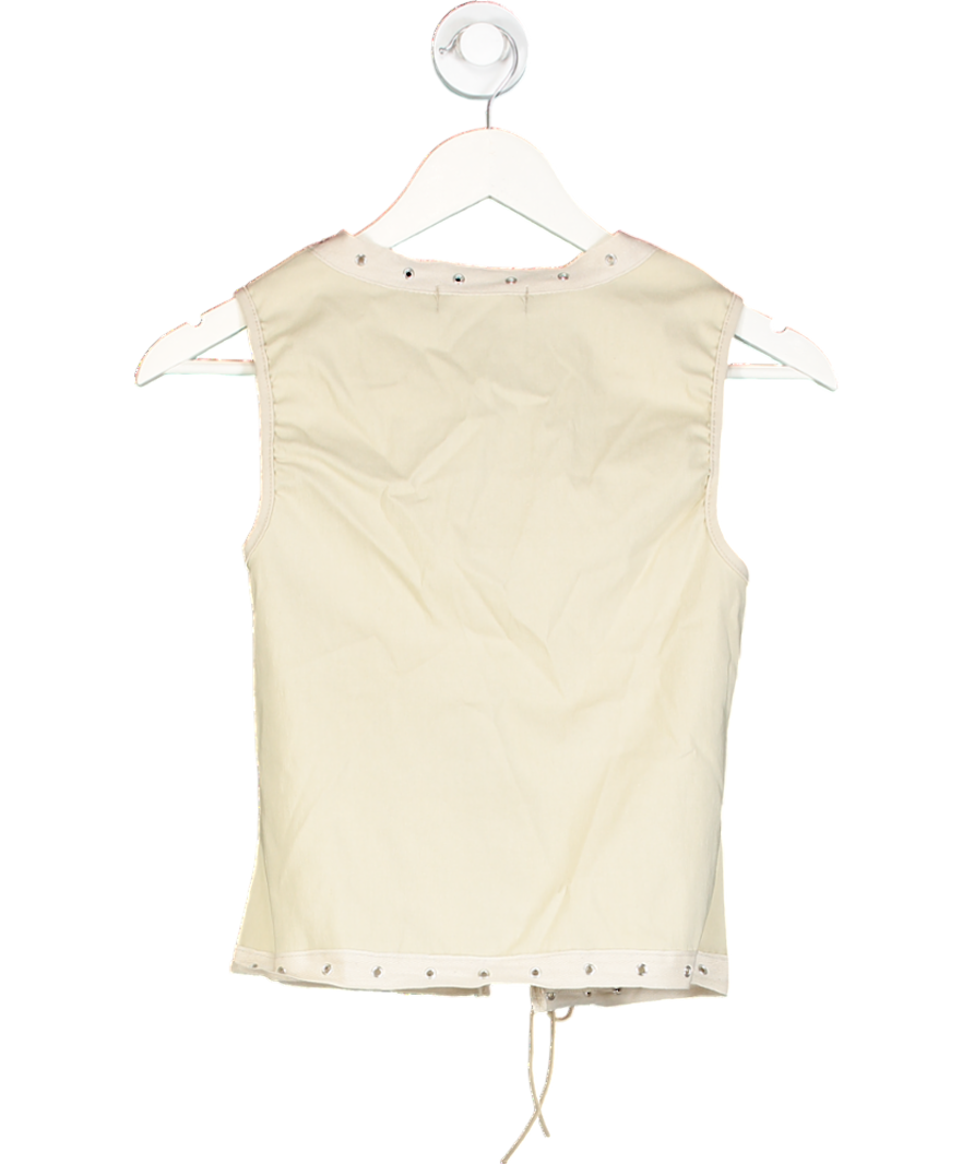 Ego Beige Sleeveless Eyefront Detail Tie Front Top UK 8