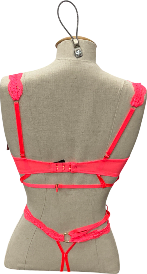 boux Pink Bouxtique Darlah Plunge Bra & Darlah Crotchless Thong UK 32C