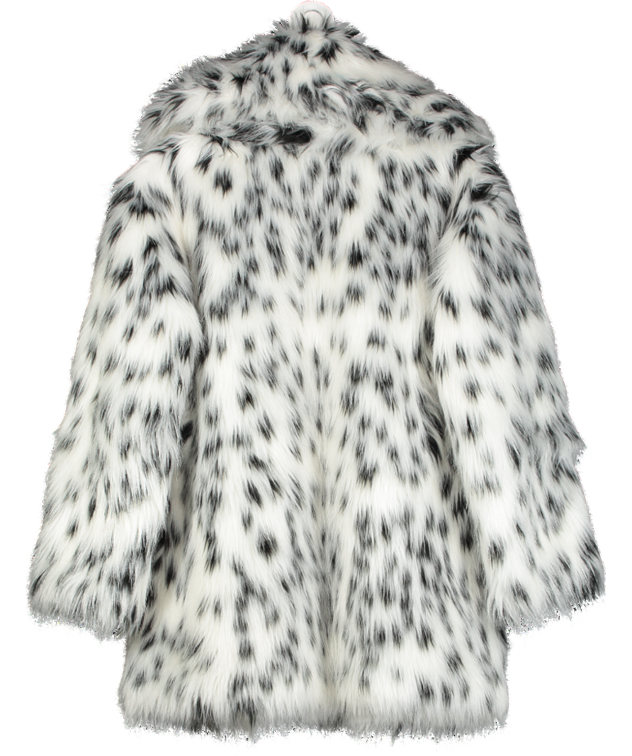 the frolic White Bella Stovey Exclusive Faux Fur Belted Oversized Collar Coat In Dalmation Print UK 10