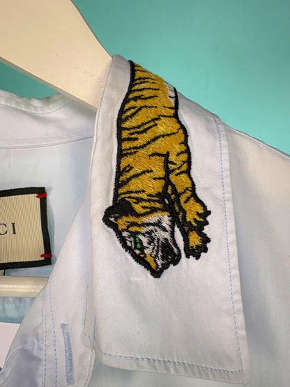 Gucci White Embroidered Tiger Collar Shirt UK 42