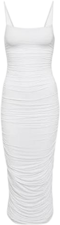 WARDROBE NYC White Ruched Slip Dress In Viscose Blend UK L