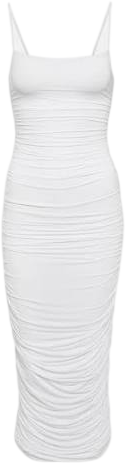 WARDROBE NYC White Ruched Slip Dress In Viscose Blend UK L