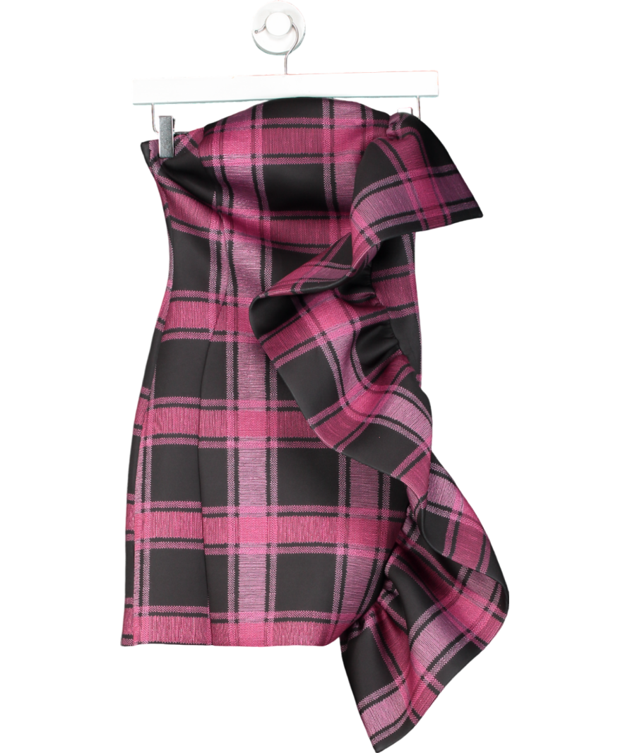 ASOS Purple Super Ruffle Bandeau Mini Dress In Check Print UK 6