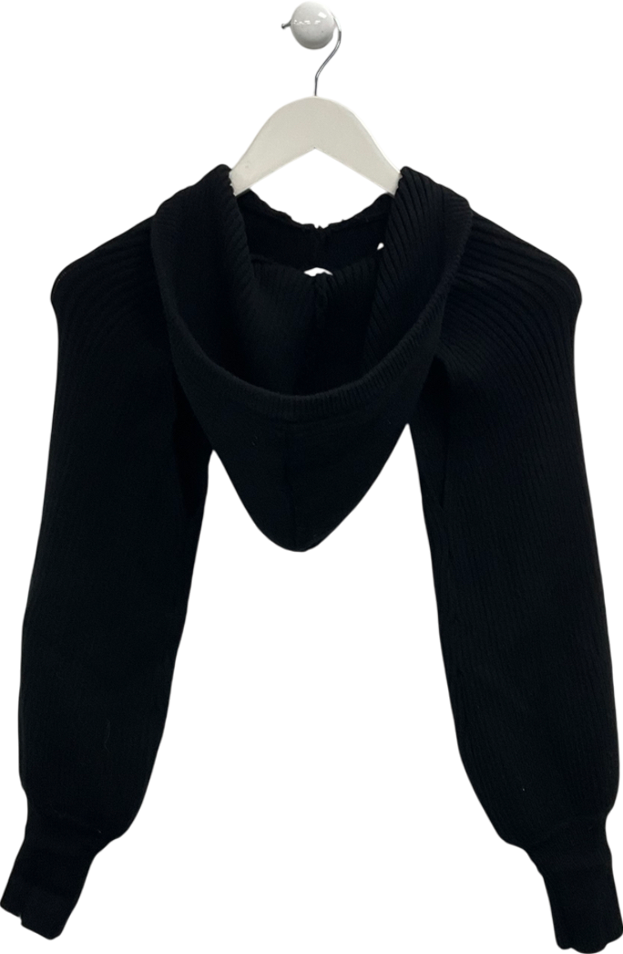 ZARA Black Knitted Out Crop Hooded Sweater UK M