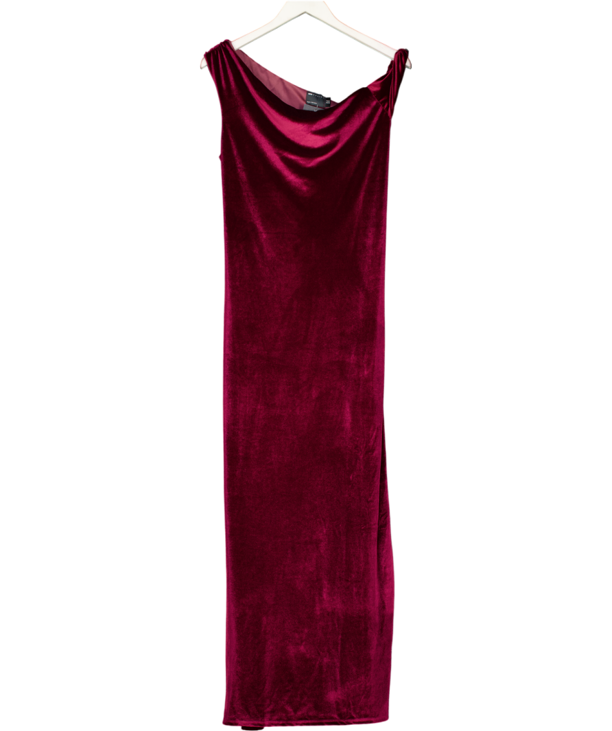 ASOS Red Design Velvet Twist Shoulder With Lace Up Back Midi Dress In Burgundy UK 18