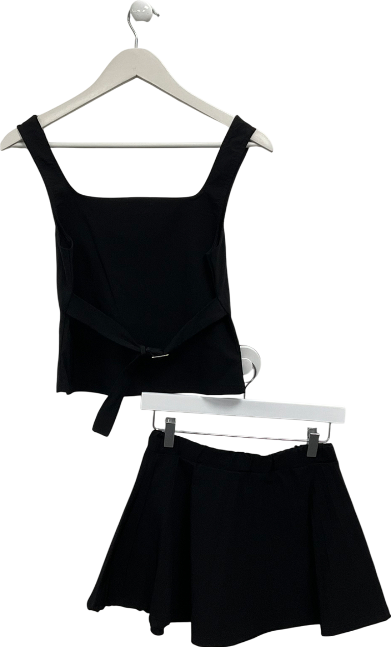 boohoo Black Square Longline Top And Pleated Mini Skirt UK 12