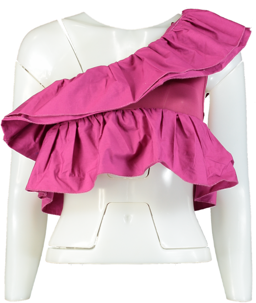 Zara Pink Ruffled One-Shoulder Top UK M