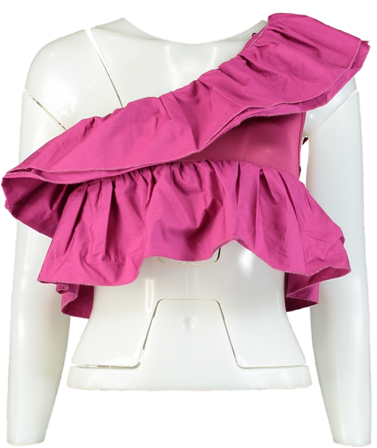 Zara Pink Ruffled One-Shoulder Top UK M