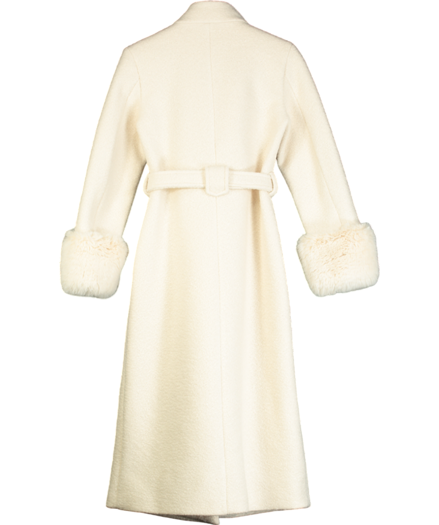 River Island Cream Faux Fur Cuff Longline Coat UK 8