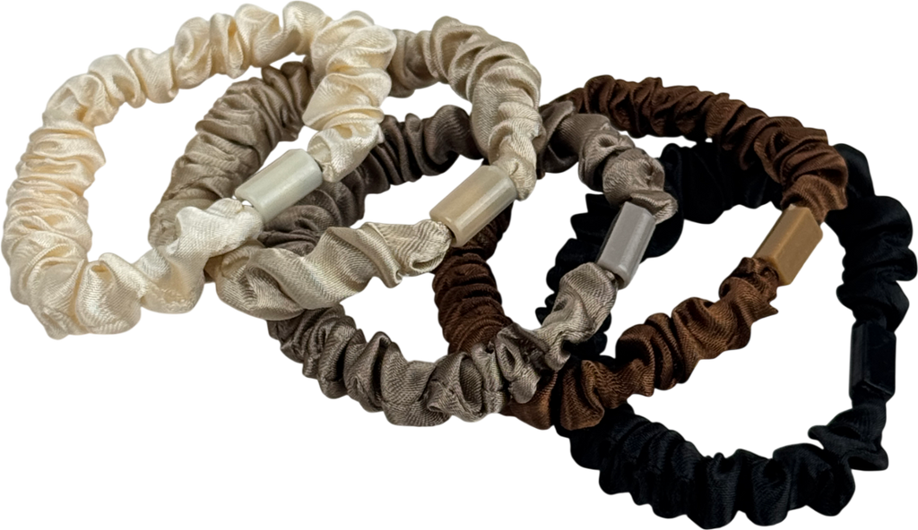 Set Of 5 Skinny Satin Scrunchies - Neutrals