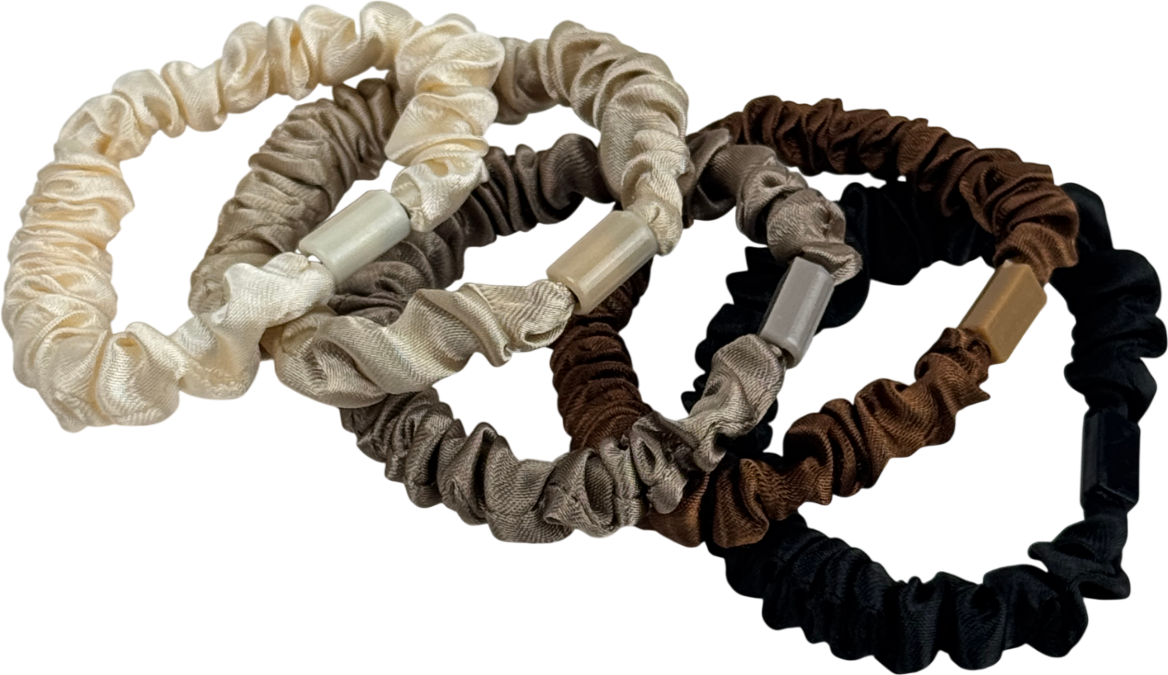 Set Of 5 Skinny Satin Scrunchies - Neutrals