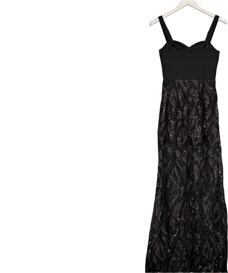 LIPSY Black Corset Detail Sequin Sheer Skirt Maxi Dress UK 6