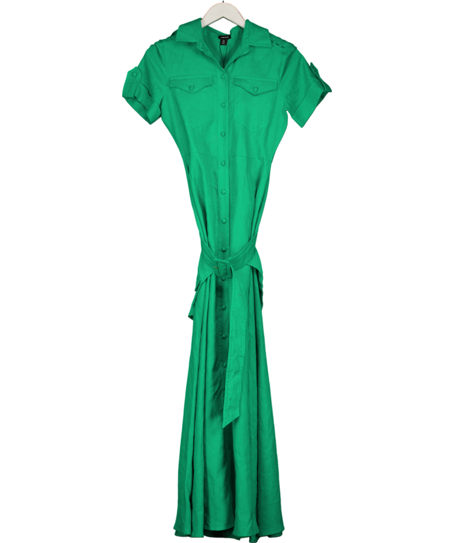 Karen Millen Green Premium Linen Tailored Utility Shirt Tailored Midi Dress UK 6