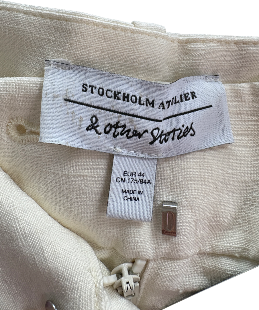 & Other Stories Cream High Waist Silk Trousers UK 16