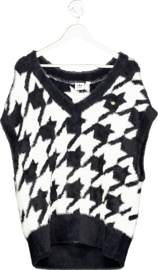 Adidas Black and White Houndstooth V-Neck Sweater Vest UK S