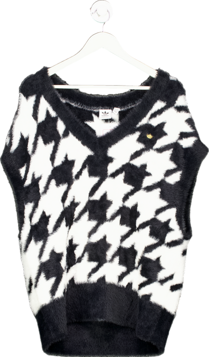 Adidas Black and White Houndstooth V-Neck Sweater Vest UK S