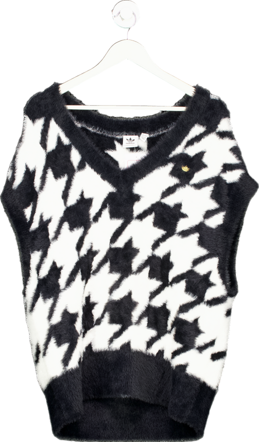 Adidas Black and White Houndstooth V-Neck Sweater Vest UK S