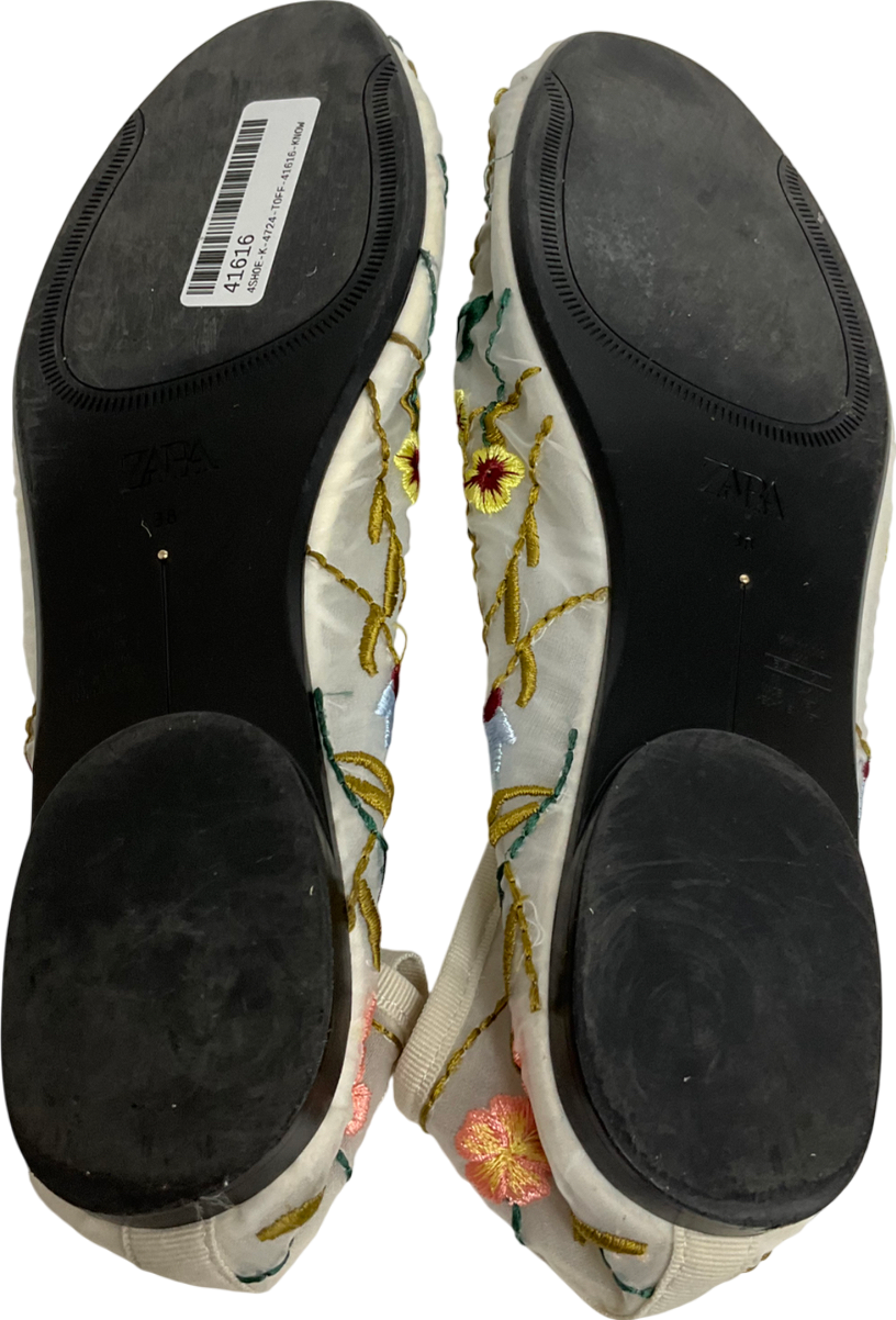 ZARA White Floral Ballerinas UK 5 EU 38 👠