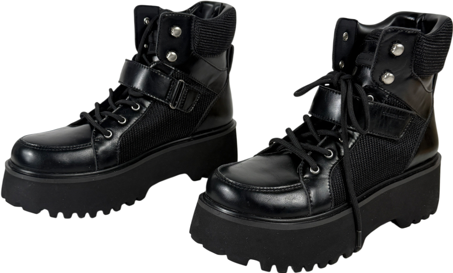 Charles & Keith Black Eliot Platform Combat Boots UK 4 EU 37