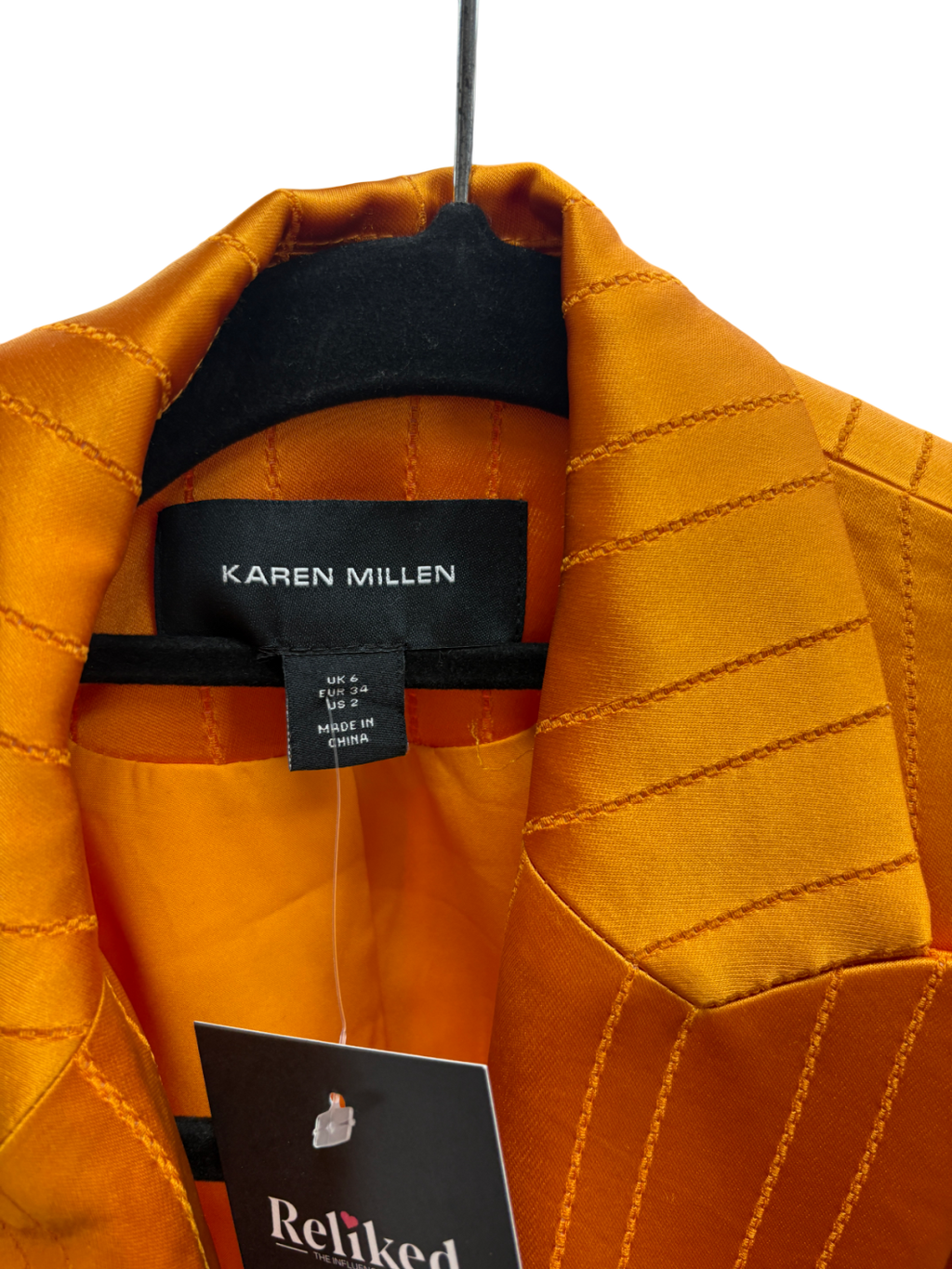 Karen Millen Orange Satin Pinstripe Tuxedo Blazer And Trousers Set UK 6