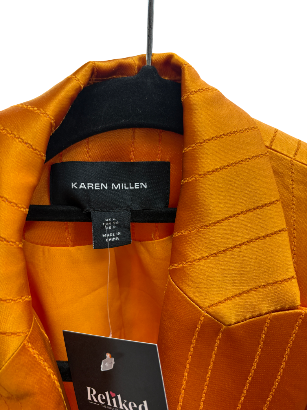 Karen Millen Orange Satin Pinstripe Tuxedo Blazer And Trousers Set UK 6