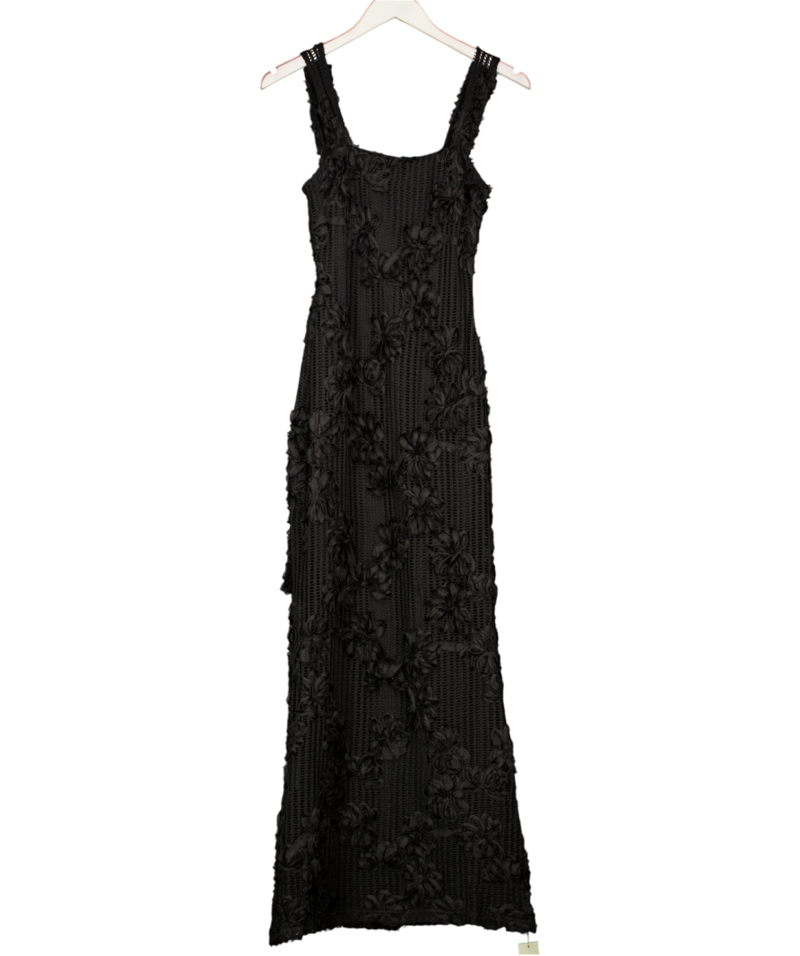 PRETTY LAVISH Black Gigou Crochet Floral Maxi Dress UK 6