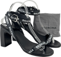 BALENCIAGA Black Logo-print Leather Heeled Sandals UK 5 EU 38 👠
