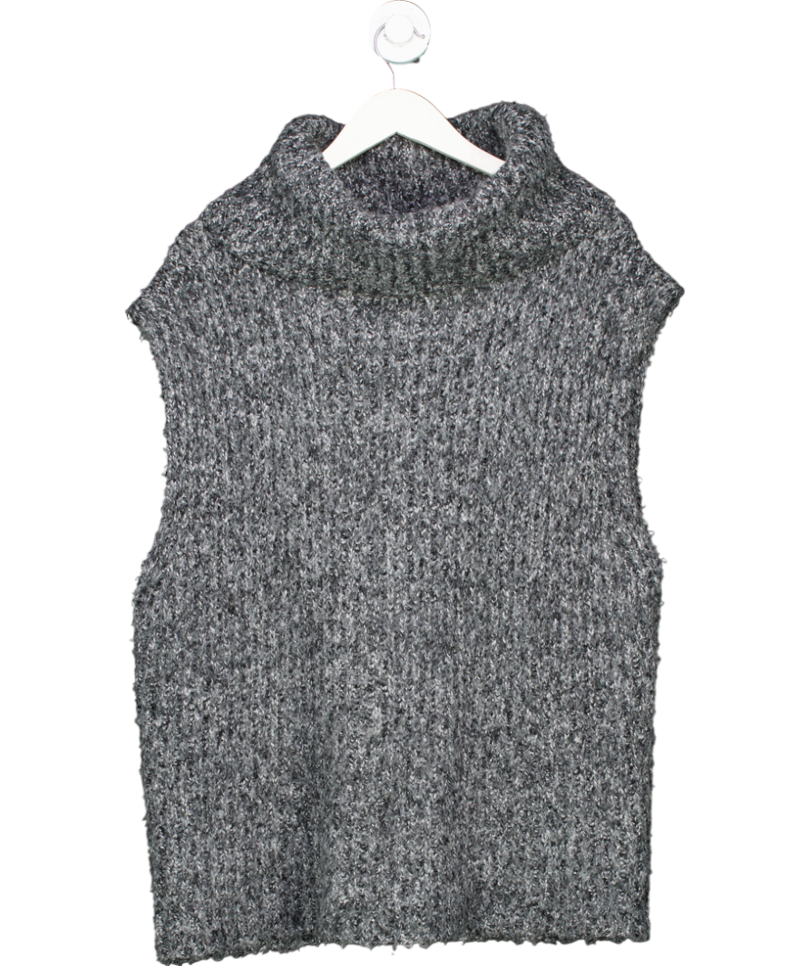 Mint Velvet Grey Chunky Knit Fold-neck Jumper UK M