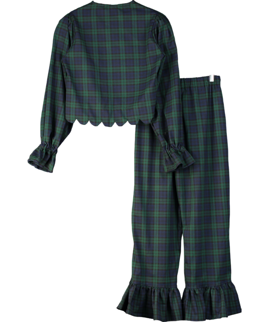 Mrs. Francoise Blue Romantic Tartan Top And Trousers UK S
