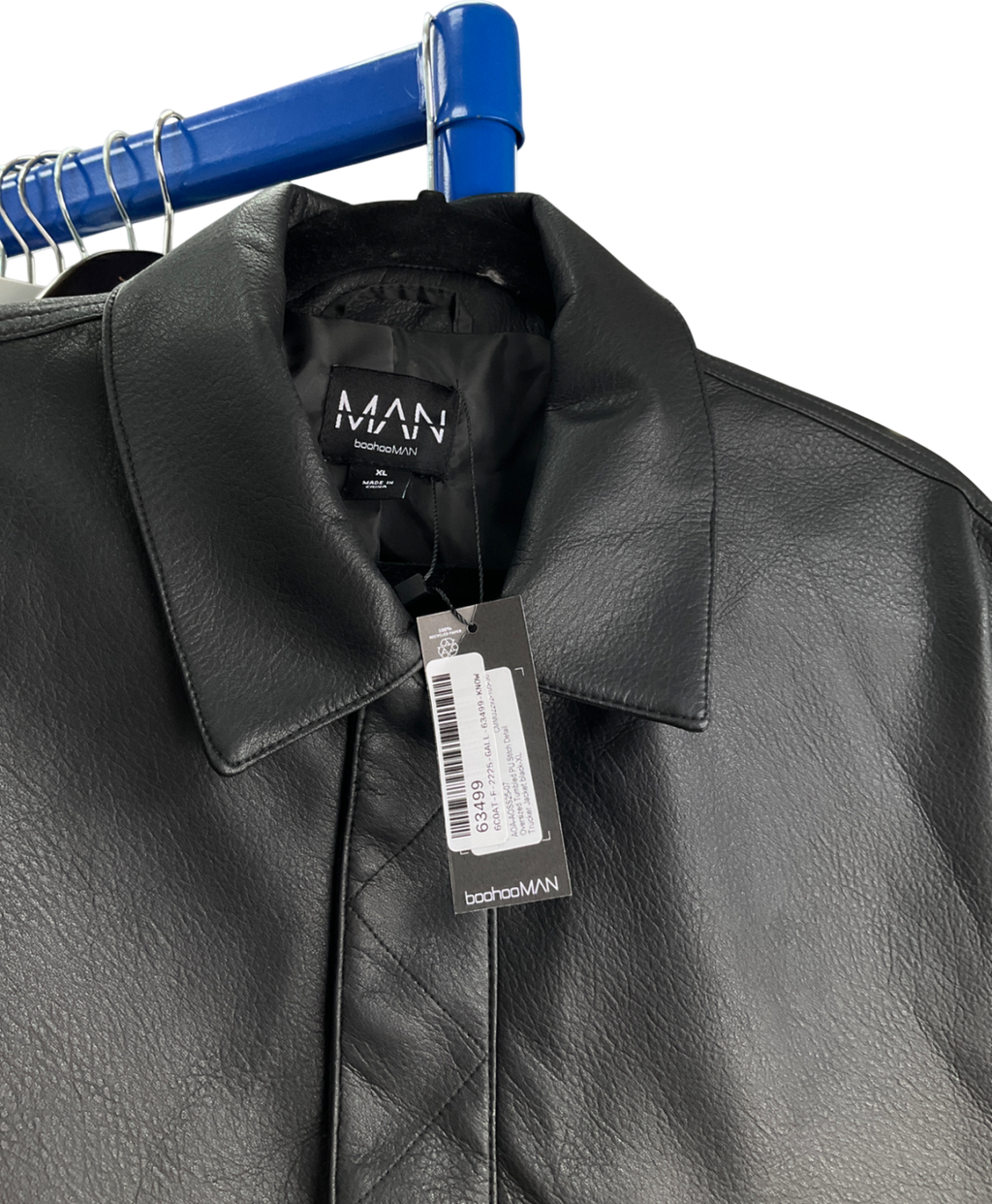 boohooMan Black Oversized Tumbled Pu Stitch Detail Trucker Jacket UK XL