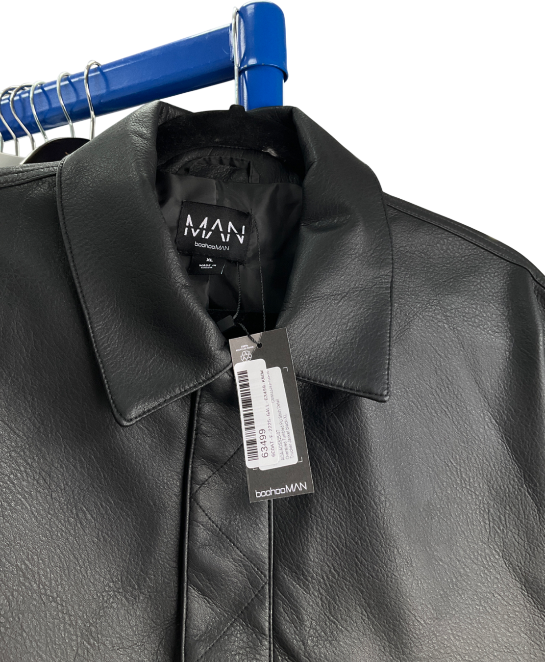 boohooMan Black Oversized Tumbled Pu Stitch Detail Trucker Jacket UK XL