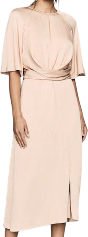 REISS Arlo Blush Pink Open Back Midi Dress UK 10